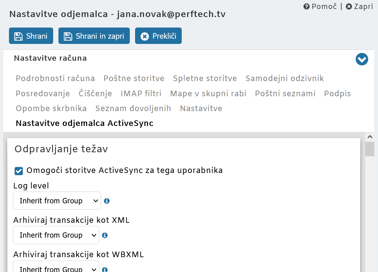 Aktivacija ActiveSync