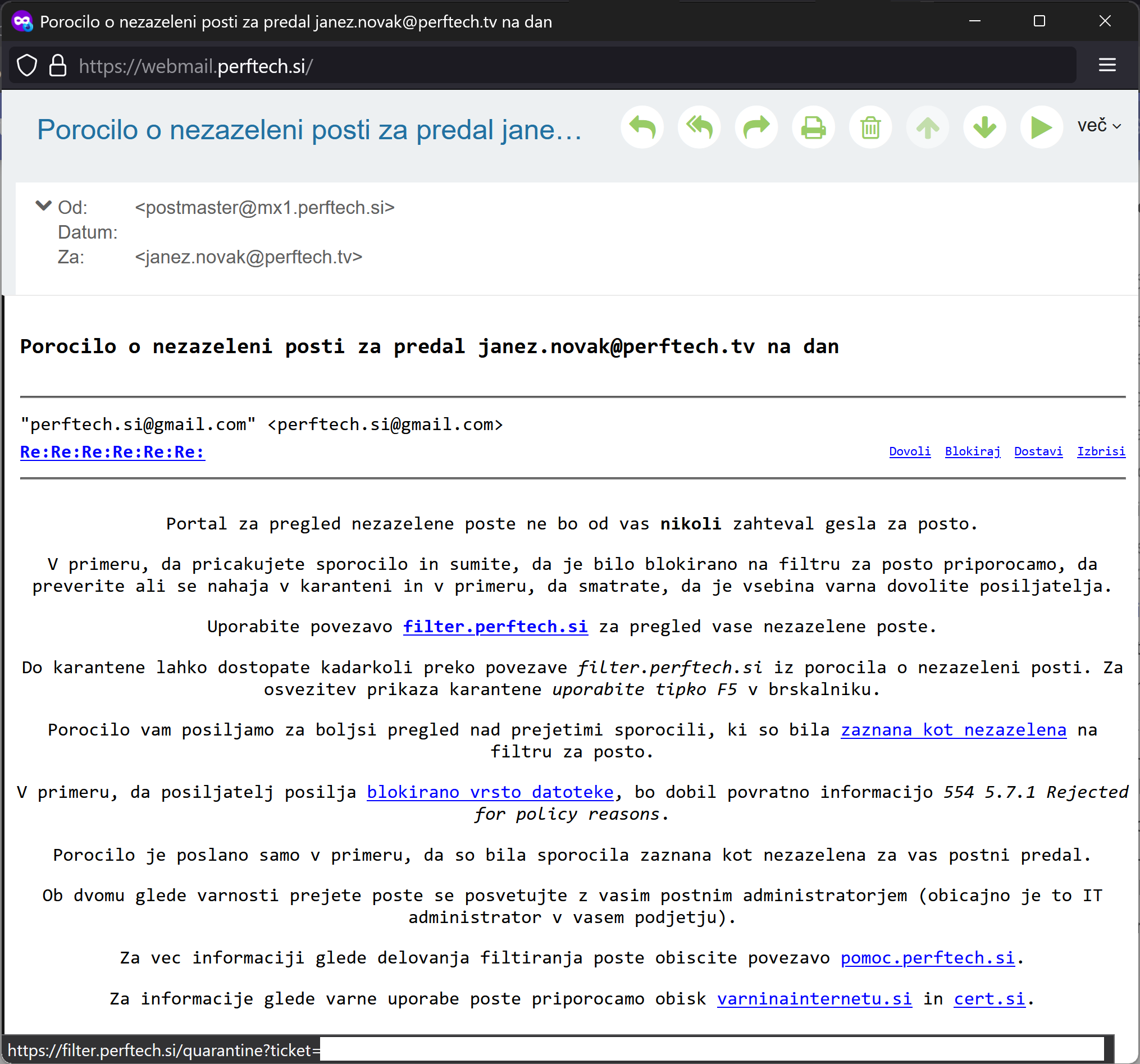 Porocilo o nezaželeni pošti