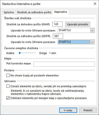 Arhiviranje ali izbris pošte IMAP