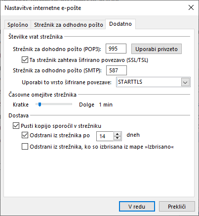 Arhiviranje ali izbris pošte POP