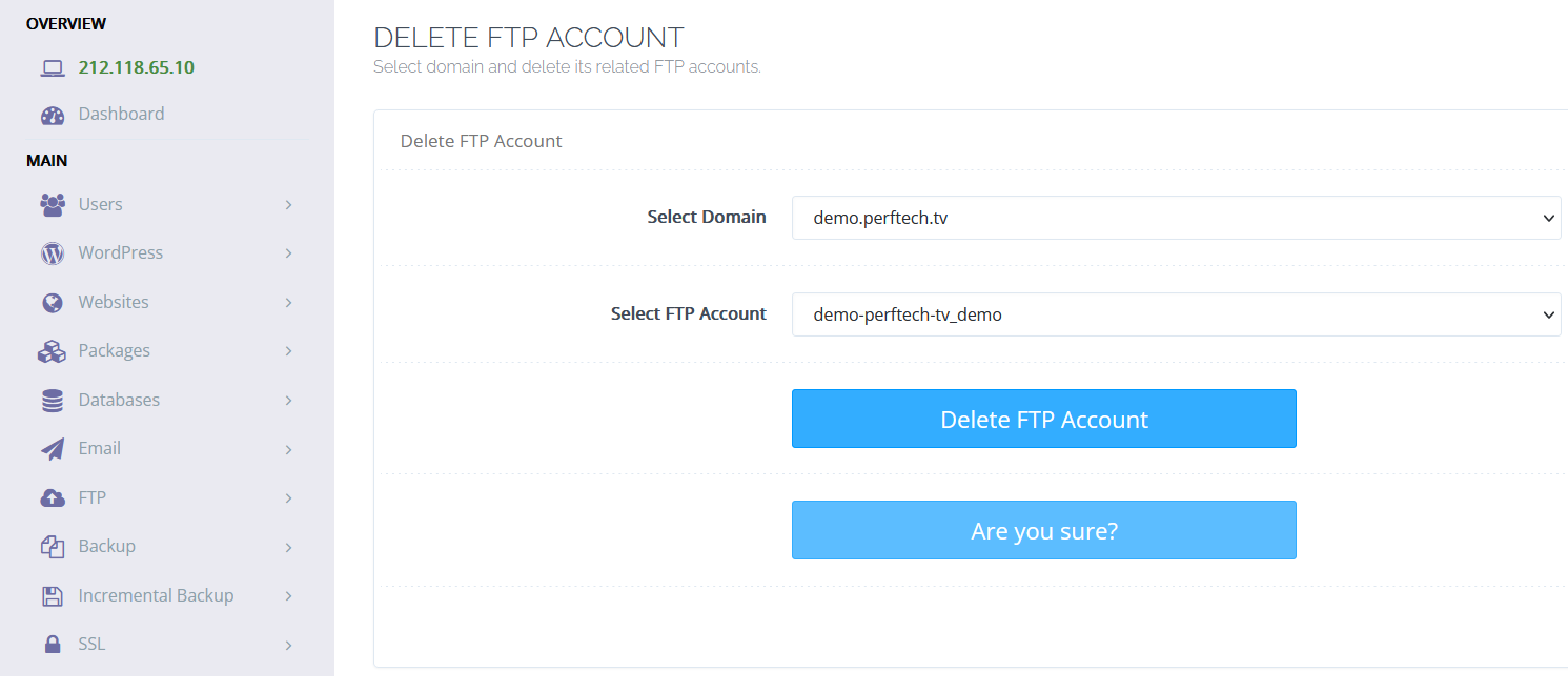 Delete FTP Account are you sure